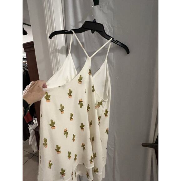 Audrey 3+1 White Cactus Print Racer Back Tank Mini Dress Layered Sz S - Picture 6 of 6